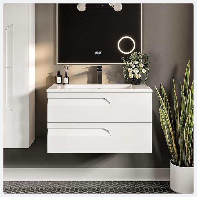 Joy 40 in. White Wall MountSingle Sink Bath Vanity with Porcelain Top and Integrated Sink
