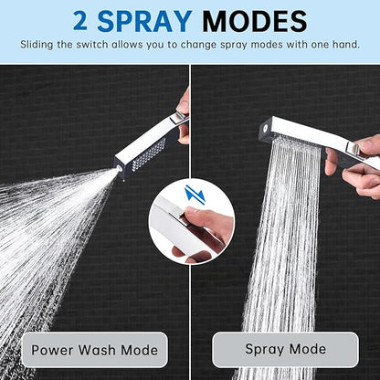 G-Promise All Metal Square Handheld Head with Power Wash Mode (Chrome) | All Metal Construction, Powerful Wash Mode, Side Push Switch, Modern Look, Simple to Install