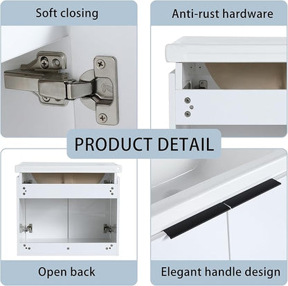 24 Inch Bathroom Vanity with Sink Combo,24'' Floating Bathroom Vanity with Sink, Modern Wall Mounted Cabinet Set with 12'' Side Cabinet Combo,White
