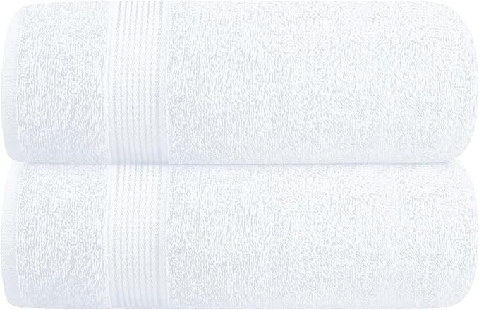 Cotton 2 Pack Oversized Bath Towel Set 28x55 inches, Large Bath Towels, Ultra Absorbant Compact Quickdry & Lightweight Towel, Ideal for Gym Travel Camp Pool - White