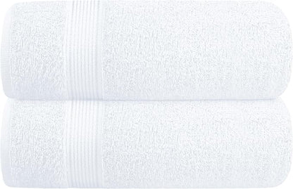 Cotton 2 Pack Oversized Bath Towel Set 28x55 inches, Large Bath Towels, Ultra Absorbant Compact Quickdry & Lightweight Towel, Ideal for Gym Travel Camp Pool - White