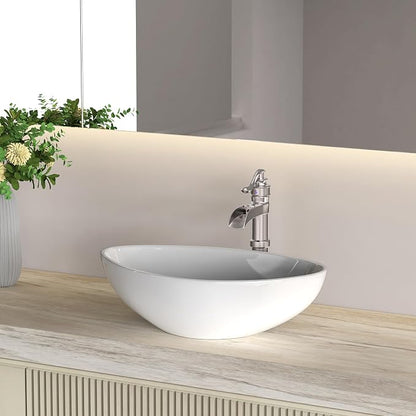 Brushed Nickel Vessel Sink Faucet Brass Tall Waterfall Bathroom Faucet | Single Handle Bathroom Sink Faucets with Pop Up Drain Without Overflow and Supply Hoses Mixer Tap Deck Mount by BATHLAVISH