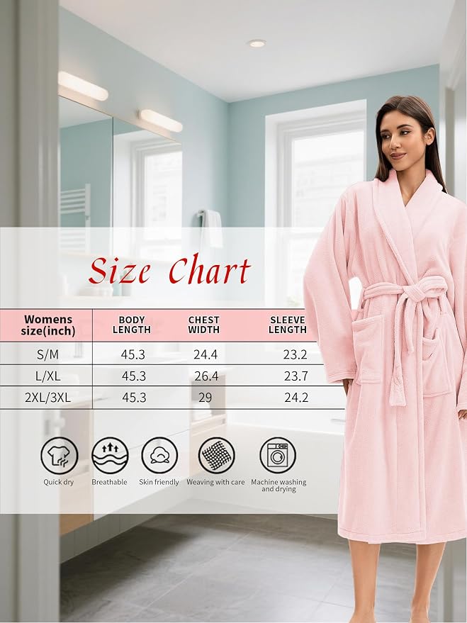 Soft Robe For Women，Warm Plush Bath Robes Female，Spa Towel After Shower Lightweight Long Bathrobe