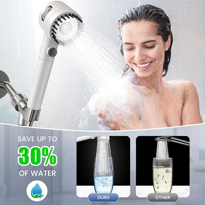 Filtered Shower Head with Handheld,High Pressure 5 Mode Shower with Filters | ON/OFF Switch Shower Filter Head for Hard Water, Remove Chlorine, Reduce Dry Itchy Skin,Holder & 60'' Hose Showerhead