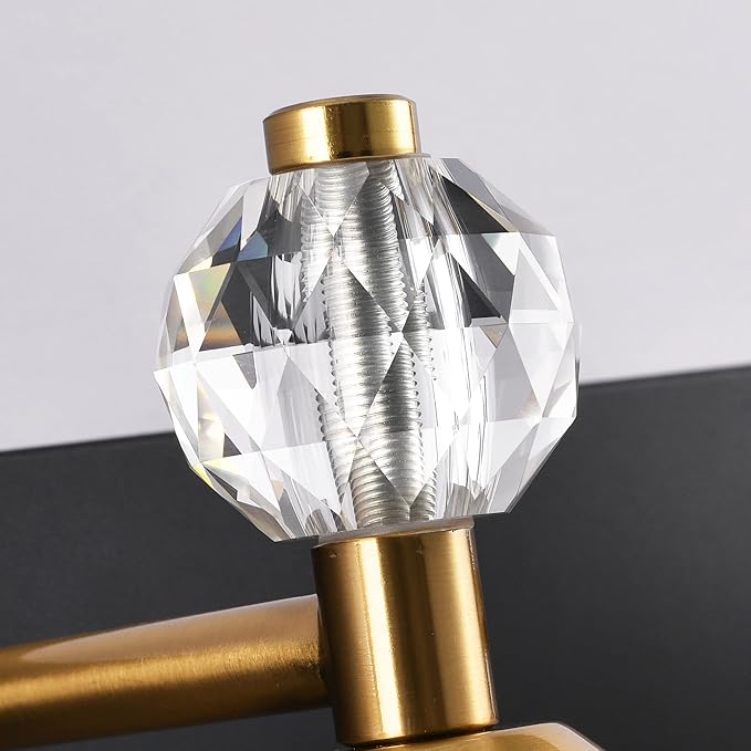 PRESDE 1-Light Bathroom Vanity Light, Modern Black and Gold Wall Sconce with Crystal Shade, Single Wall Lamp for Over Mirror Bedroom Hallway