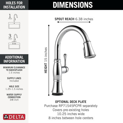 Delta Cassidy Touchless Kitchen Faucet with Touch Technology, Chrome Kitchen Sink Faucet with Pull Down Sprayer, Single Hole, Lumicoat Chrome 9197TL-PR-DST
