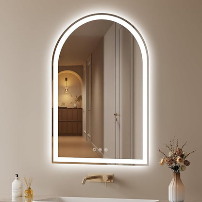 24"x36" Arched LED Lighted Bathroom Mirror with Lights | Fogless, Dimmable, Shatterproof, Touch Sensor, 3 Color Changing