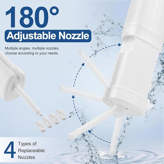 Portable Bidet for Travel, IPX7 Rechargeable Travel Bidet 210ml 4 Nozzles | LED Display, 2 Modes & 3 Pressure Levels, 180° Adjustable, Replacement Nozzles,USB Rechargeable,for Women Men Cleaning,White