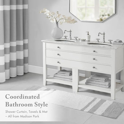 Madison Park Reversible Spa Cotton Bath Rug 100%-Cotton Striped Ultra Soft Water Absorbent, Fast Drying, Bath-Mats, Non-Slip Absorbent Quick Dry Mats for Tub, Shower Room, and Bathroom, 24x72, Grey | Quick Dry, Ultra Soft, Pile, Machine Washable, Plush...