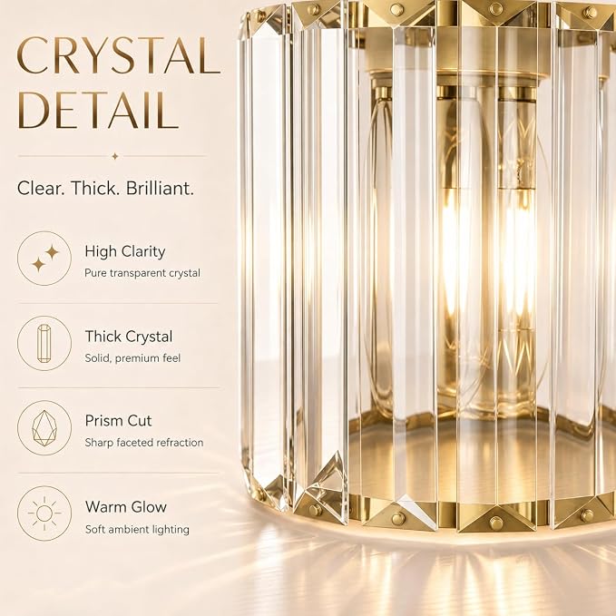 Lxybcce Modern Crystal Bathroom Vanity Light, 14In 2-Lights Bathroom Light Fixtures, Gold Vanity Light Fixtures Over Mirror, Easy Installation & Shadow-Free Illumination for Bathroom Mirror Decor