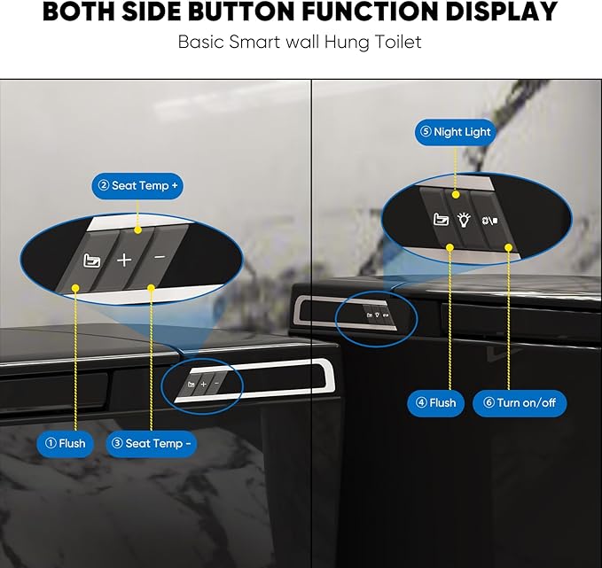Black Basic Smart Function Wall Hung Toilet Combo, Built-In Water Tank, Heated Seat,Auto Flush,Foot Sensor Flush,Nightlight, with In-Wall Carrier (No Need to buy an Additional Water Tank)