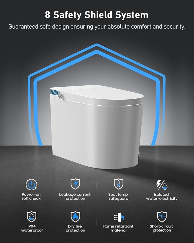 Smart Toilet with Bidet Built-in: Toilet Bidet with 4 Wash Modes, Dryer, Child Seat, One Piece Toilet with Auto Flush Lid&Seat, Dual Flush, UV-C Night Light, Remote, Foot Sensor, Heated Seat