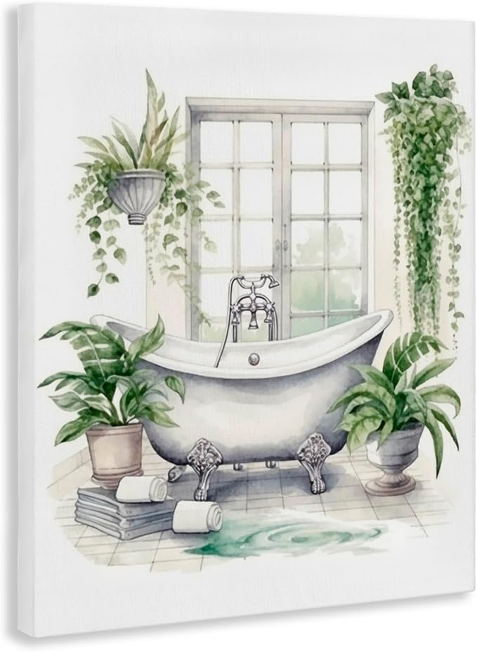 Lush Greenery Bathtub Window, 16 x 20 Inch Canvas Wall Art | Stupell Industries · By Lettered and Lined · Ready to hang · Serene bathroom accent · Made in USA