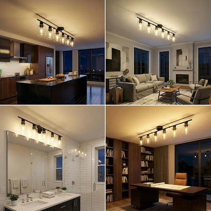 HiBay 6-Light Black Track Lighting Fixture Ceiling, Adjustable Spotlights | Rotatable & Flexible, Modern Farmhouse Industrial, for Kitchen, Living Room, Commercial Use, E26 Base