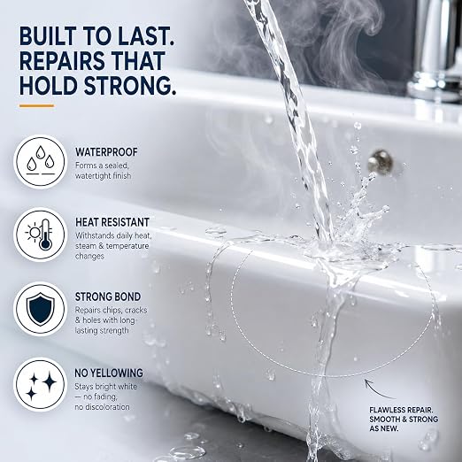 6-Color Tile Repair Kit for Porcelain Sink: DIY Fix - Match 90% Shades | Solve ugly patches – 6-color blend matches 90% shades, invisible. Waterproof, heat-proof.