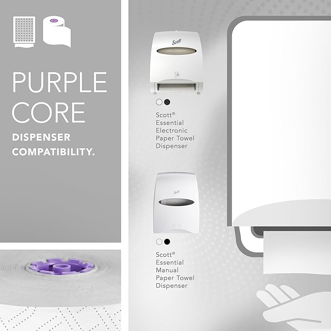 Scott Professional High-Capacity Hard Roll Paper Towels, Bulk (02001), Hardwound, Elevated Design, Absorbency Pockets, White, for ScottBrand Purple Core Dispensers (6 Rolls at 950' Each, 5,700'/Case)