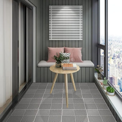 9 Pack Interlocking Drainage Tiles Double Non-Slip Tiles Mat with Drain Holes for Pool, Bathroom, Shower, Pantry, Patio, Boat, Pet Area, 12" L×12" W×0.4" Th Gray
