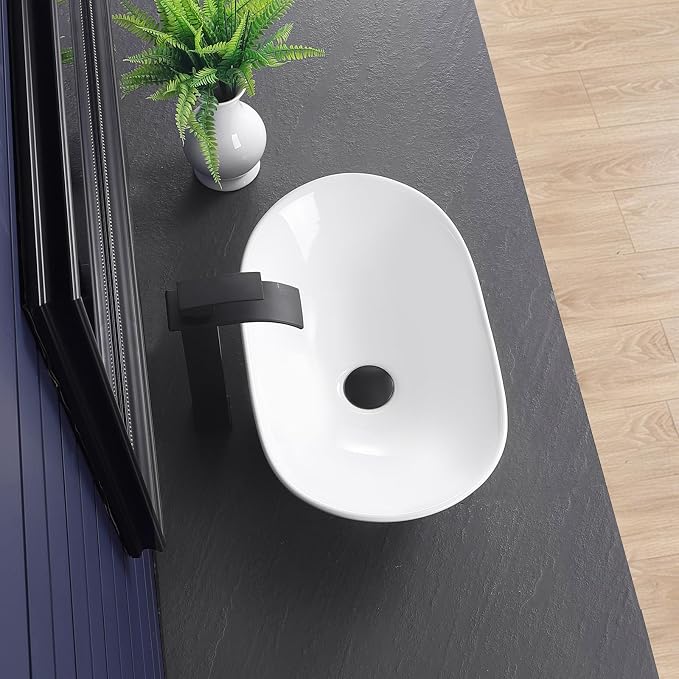 Vessel Sink 20.5"x12.6" Oval Bathroom Sink Modern White Porcelain Ceramic Above Counter Vanity Sink for Bathrooms Art Basin
