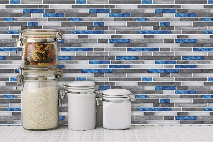 Art3d Peel and Stick Stone Wall Tile, 11.8 x 11.8 in, 10-Sheet, Blue Marble | Moisture Resistant, Strong Adhesive, Sturdy, Cleanable, Easy to Install, for Kitchen, Laundry Room, Ideal for New Home Buyers