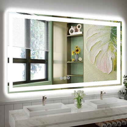 60x36 LED Bathroom Mirror, 6000LM, Separate Front and Back Lights | UL Certified,Shatter-Resistant Tempered Glass,Auto-Off Defogger,3 Color Modes,Smooth Dimming,Smart Memory Setting