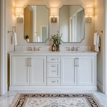 Chrome Bathroom Mirror, 24x36 Inch Polished Chrome Rectangle Mirror, Scalloped Bathroom Mirror with Stainless Steel Metal Frame, Thin Frame Deep 1’’