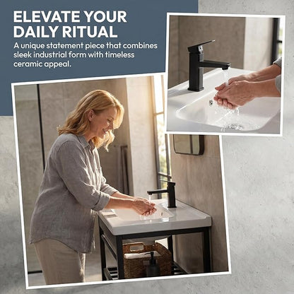 Freestanding Bathroom Console Sink, Bathroom Vanity with Sink, 28.3" x 19" x 32.3" Ceramic Console Sink Set With Bracket, Utility Sink for Laundry Room, Washing Room, Garage, Basement, Outdoor, Indoor | 19" x 28.3" x 32.3" Ceramic Console Sink with Bra...
