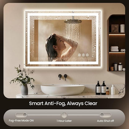 40x36 LED Bathroom Mirror with Anti-Fog, Backlit & Front Lit, Memory | Stepless Dimmable 3 Color CRI 95+ Shatterproof Tempered Glass ETL Listed for Safety Lighted Bathroom Vanity Mirror for Wall