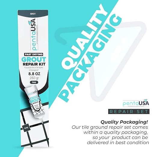 PentaUSA Premixed Tile Grout Repair - Gray (8.8oz/250g) | 5 gray shades with RAL codes, premixed acrylic sanded, bathroom shower kitchen tile, water-resistant, 24-hour cure, 29 sq ft