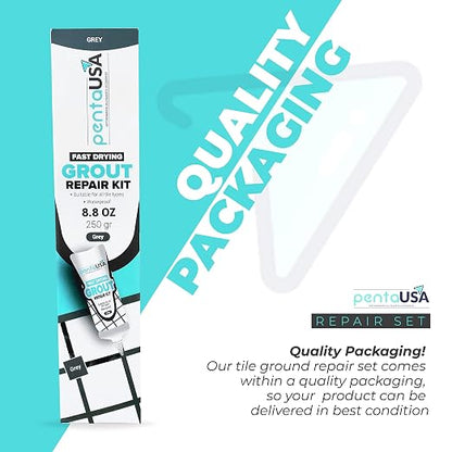 PentaUSA Premixed Tile Grout Repair - Gray (8.8oz/250g) | 5 gray shades with RAL codes, premixed acrylic sanded, bathroom shower kitchen tile, water-resistant, 24-hour cure, 29 sq ft