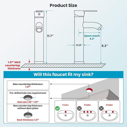 gotonovo Modern Vessel Sink Faucet with ABS Pop Up Drain, Oil Rubbed Bronze | Modern Tall Bathroom Faucet 1 Hole Single Handle Round Body, cUPC Water Supply Hoses, Basin Mixer Tap for Vanity Lavatory Rv