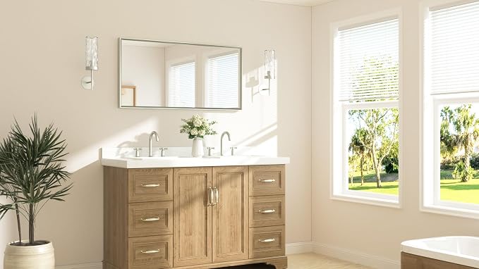 Brushed Nickel Bathroom Mirror 48" x 24" Beveled Frame Rectangle Bathroom Vanity Wall Mirror for Over Sink, Tempered Glass, Stronger Frame, Modern Farmhouse Bedroom, Entryway, Living Room