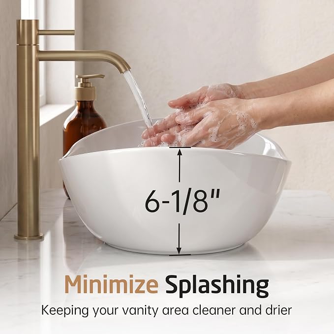 KES 20" x 13" Oval Vessel Sink for Bathroom Vanity Countertop, Glossy White Ceramic Bathroom Sink Bowl Above Counter, Boat Shape, Modern Look, Crafted to Endure, BVS139