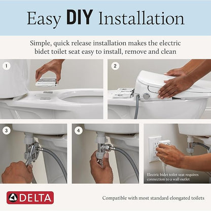 Delta Faucet Refresh Premium Elongated Electric Bidet Toilet Seat, Warm Water Bidet, Heated Seat Bidet, Bidet Attachment for Toilet, Toilet Seat Bidet, Bidet Toilet Seat Elongated, White 893006E-WH