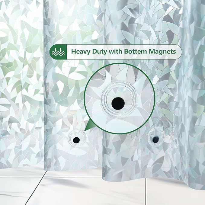 AooHome 84 Inch Long Shower Curtain Liner - EVA 3D Decals Stained Glass Pattern Design Bathroom Shower Curtain with Hooks, 5 Bottom Magnets, Heavy Duty, Water Repellent, Semi Transparent, 72x84 Inch