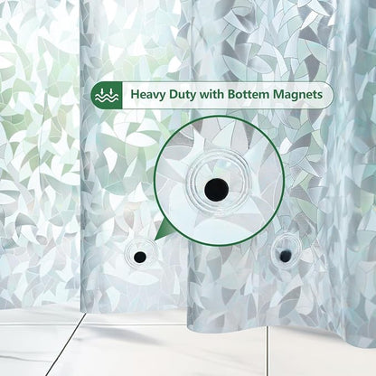 AooHome 84 Inch Long Shower Curtain Liner - EVA 3D Decals Stained Glass Pattern Design Bathroom Shower Curtain with Hooks, 5 Bottom Magnets, Heavy Duty, Water Repellent, Semi Transparent, 72x84 Inch