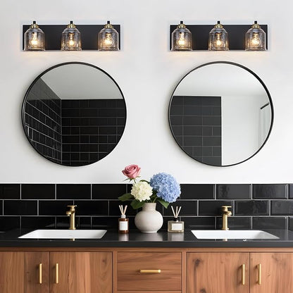 Vanity Lights for Bathroom Large 23", Farmhouse Rustic Vanity Light with Bubble Glass Shades, Black and Gold 3 Light Bathroom Lighting Fixtures Over Mirror, Bath Wall Sconce Home Decor