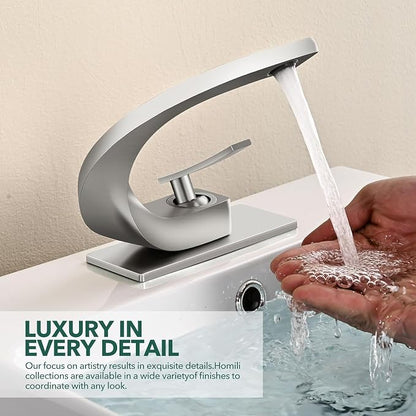 Single Hole Bathroom Sink Faucets,Brass Vainty Faucet Brushed Nickel | Lead-Free, Single Handle Faucet for Sink, Vanity, RV, Lavatory, Suitable for 1 or 3 Holes