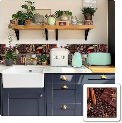Alwayspon Vinyl Sticker Peel and Stick, Self-Adhesive Wall Tile Transfers Backsplash Sticker Decal for Kitchen Bathroom, 6x6inch/15x15cm 30Pcs, Chocolates T044
