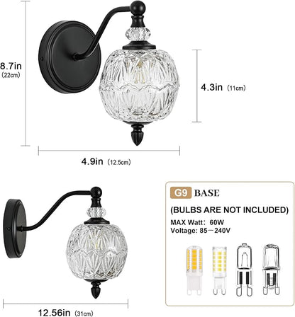 1 Piece Matte Black Wall Sconce, 1-Light Mid Century Farmhouse Style Wall Sconce with Globe Glass Shade, Retro Light for Bathroom, Bedroom, Living Room, Powder Room