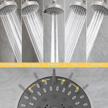 AISOSO Shower Head, 5 Modes High Pressure Shower Heads for Relaxed Shower Experience, 4.1 Inch Bathroom Fixed Showerhead Even at Low Water Pressure for Powerful Spray, Brushed Nickel