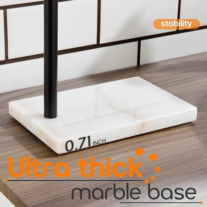 Black Towel Racks Stand 1-Tier Hand Towel Holder for Bathrooms Vanity Countertop with Heavy Marble Base Thicken Steady, Stainless Steel AN7002MB