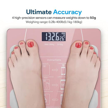 Smart Body Fat Scale with Led Display - Digital Bathroom Scale with Bluetooth, Accurate Body Composition Measurement, Muscle Mass, BMI, and Body Water Analysis (Pink)