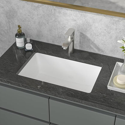 Sarlai Undermount Rectangular Vessel Sink - 21 x 13 inch Modern White Ceramic, Vanity Sink Art Basin with Overflow, Interior Bowl Size 18.9"x11.8"x4.75"