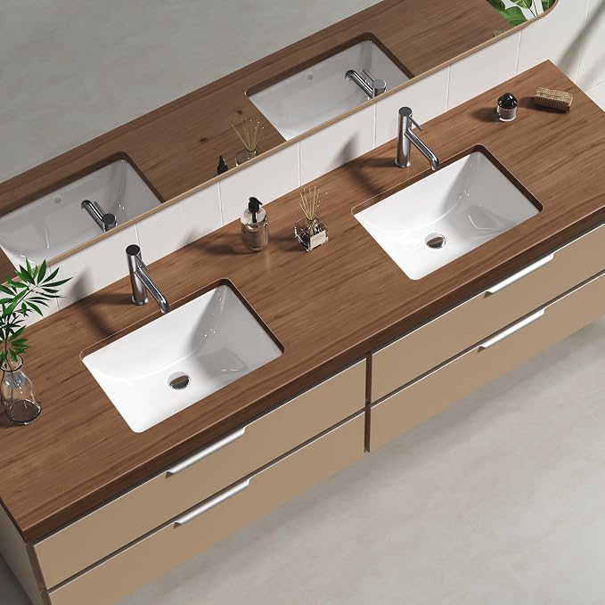 Enbol Undermount Bathroom Sink Rectangle 18x13 Inch White Ceramic Vessel Sink Under Counter Lavatory Vanity Vessel Sink with Overflow ECU1611