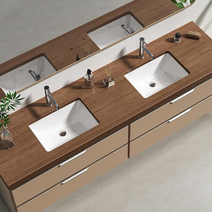 Enbol Undermount Bathroom Sink Rectangle 18x13 Inch White Ceramic Vessel Sink Under Counter Lavatory Vanity Vessel Sink with Overflow ECU1611