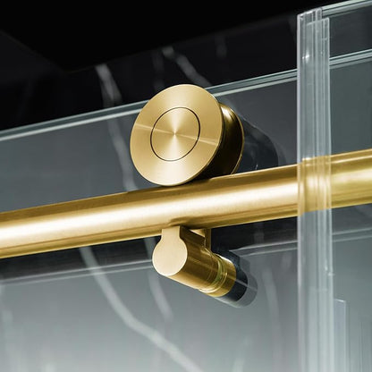 Woodbridge Frameless Single Sliding Shower Doors in Brushed Gold Finish, 45.5-48" Width x 76" Height with 3/8"(10mm) Clear Tempered Glass, Soft Close System and Explosion-Proof Film, BSDC4876-BG