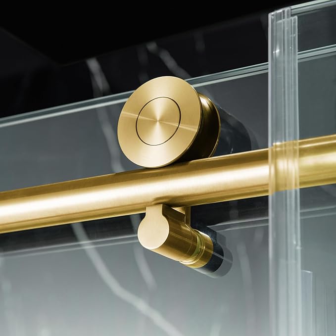 Woodbridge Frameless Single Sliding Shower Doors in Brushed Gold Finish, 57.5-60" Width x 62" Height with 3/8"(10mm) Clear Tempered Glass, Soft Close System and Explosion-Proof Film, BSDC6062-BG