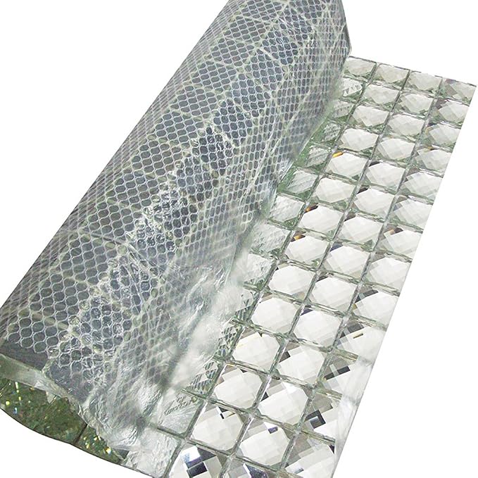 Mirror Tiles Silver Bathroom Wall Sheets Crystal Diamond Mosaic Tile Backsplash Kitchen Bevel Glass Subway Home Improvement Materials [Pack of 11PCS(12x12x0.16 Inches/Each)]
