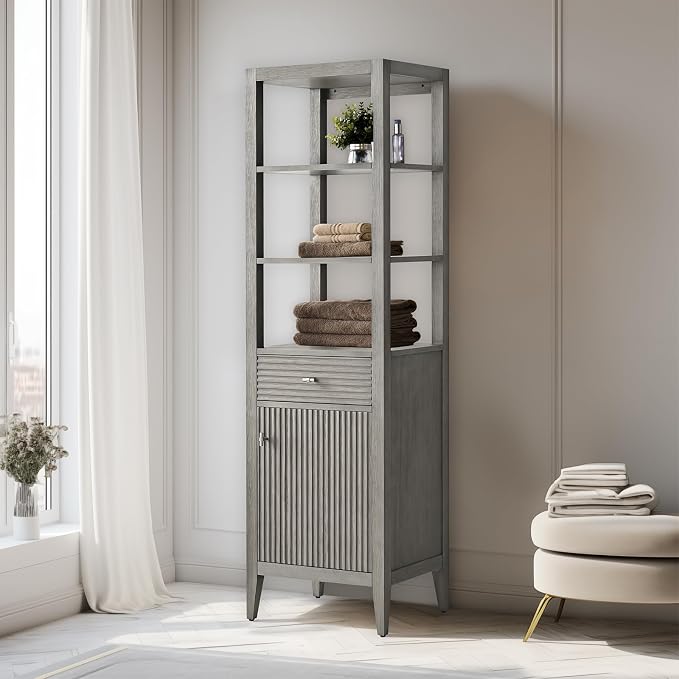 Vanity Art Vanity with Storage Cabinet & Shelves, Free-Standing Vanity with Soft-Closing Doors, Driftwood Gray, Golden Brushed Handware VA91-LC-DG-GB