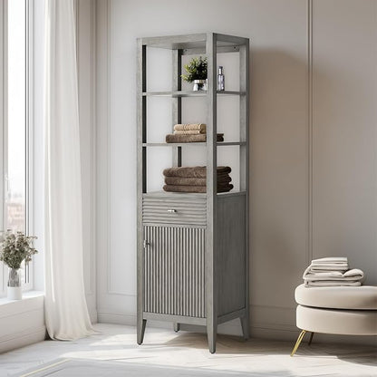 Vanity Art Vanity with Storage Cabinet & Shelves, Free-Standing Vanity with Soft-Closing Doors, Driftwood Gray, Golden Brushed Handware VA91-LC-DG-GB